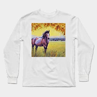 horse portrait with autumn tree Long Sleeve T-Shirt